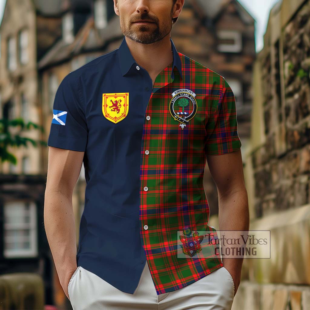 Tartan Vibes Clothing Kinninmont Tartan Short Sleeve Button Shirt with Scottish Lion Royal Arm Half Style