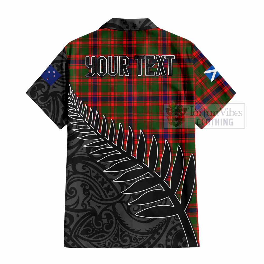 Tartan Vibes Clothing Kinninmont Crest Tartan Short Sleeve Button Shirt with New Zealand Silver Fern Half Style