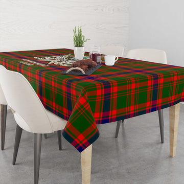 Kinninmont Tartan Tablecloth with Clan Crest and the Golden Sword of Courageous Legacy