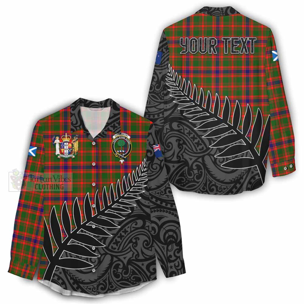 Tartan Vibes Clothing Kinninmont Crest Tartan Women's Casual Shirt with New Zealand Silver Fern Half Style