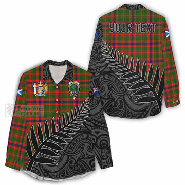 Kinninmont Crest Tartan Women's Casual Shirt with New Zealand Silver Fern Half Style