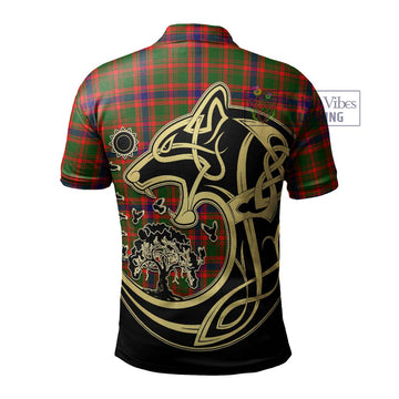 Kinninmont Tartan Polo Shirt with Family Crest Celtic Wolf Style