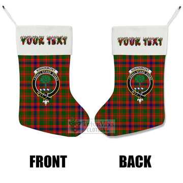 Kinninmont Tartan Family Crest Christmas Stocking with Personalized Text