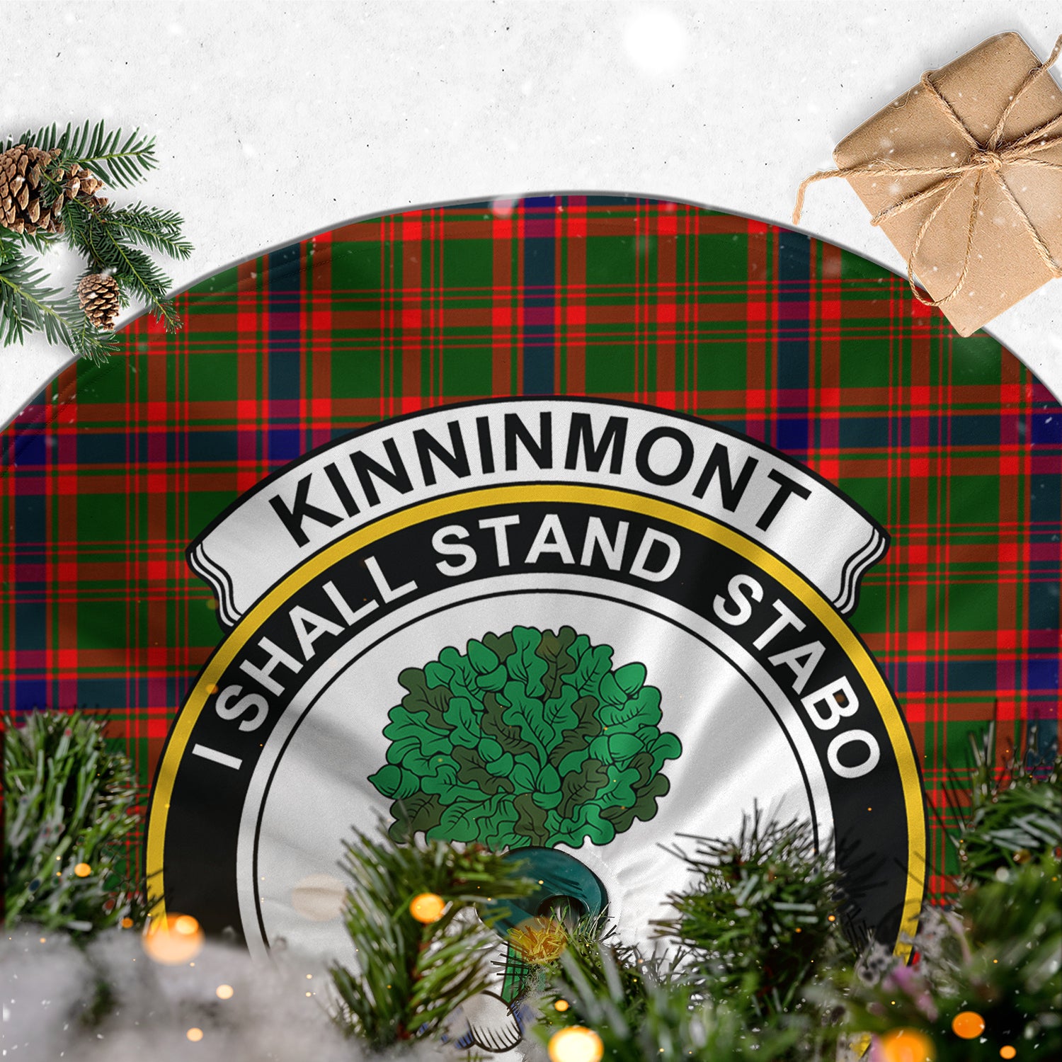 Kinninmont Tartan Christmas Tree Skirt with Family Crest - Tartanvibesclothing