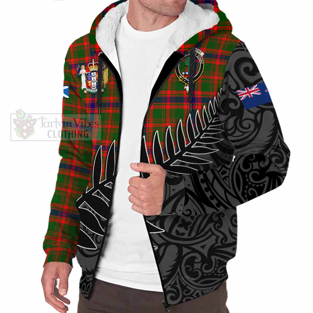 Tartan Vibes Clothing Kinninmont Crest Tartan Sherpa Hoodie with New Zealand Silver Fern Half Style