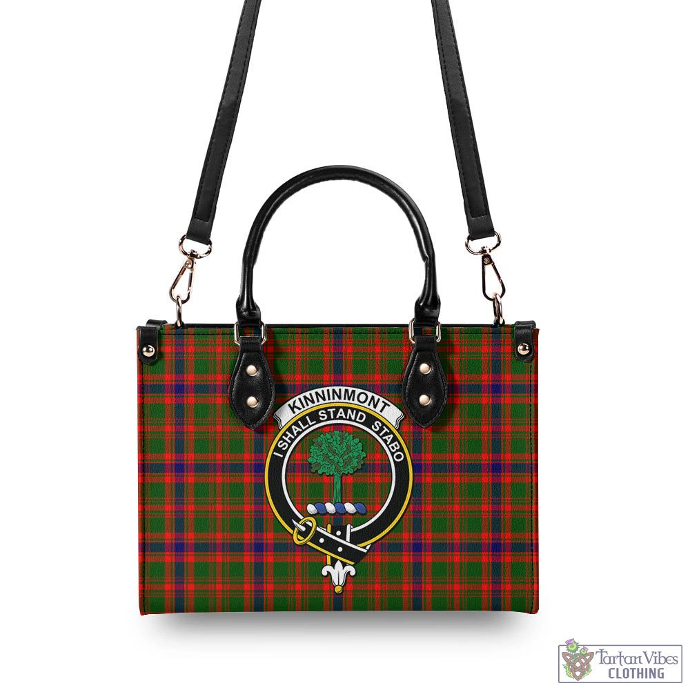 Tartan Vibes Clothing Kinninmont Tartan Luxury Leather Handbags with Family Crest