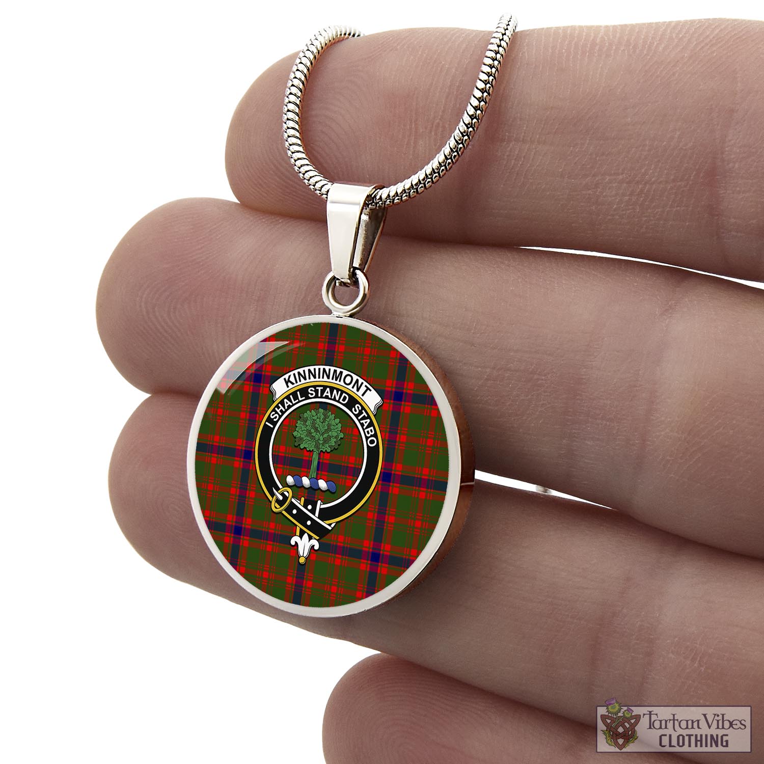 Tartan Vibes Clothing Kinninmont Tartan Circle Necklace with Family Crest