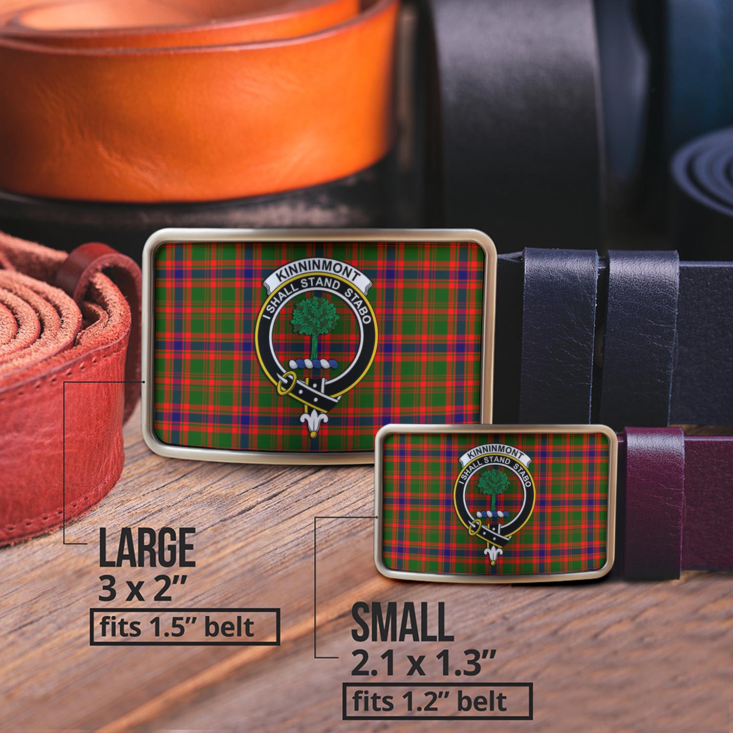 Kinninmont Tartan Belt Buckles with Family Crest - Tartanvibesclothing