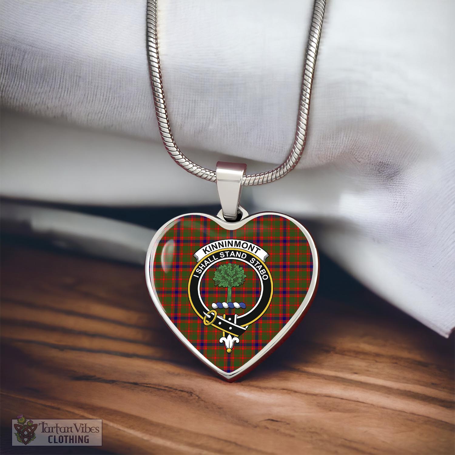 Tartan Vibes Clothing Kinninmont Tartan Heart Necklace with Family Crest