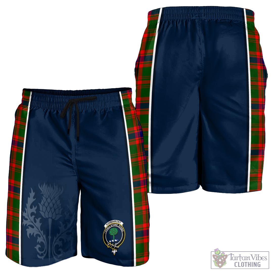 Tartan Vibes Clothing Kinninmont Tartan Men's Shorts with Family Crest and Scottish Thistle Vibes Sport Style