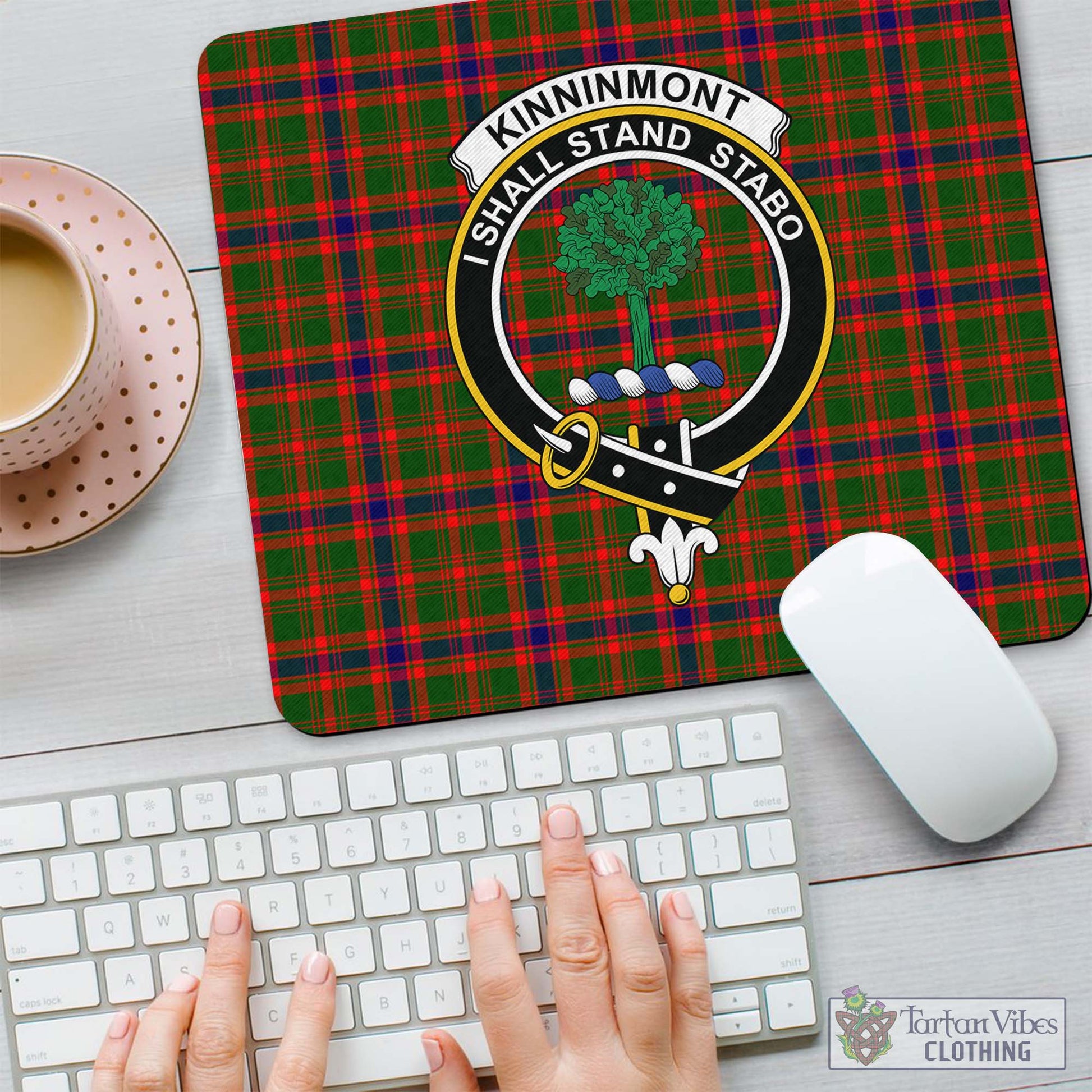 Tartan Vibes Clothing Kinninmont Tartan Mouse Pad with Family Crest