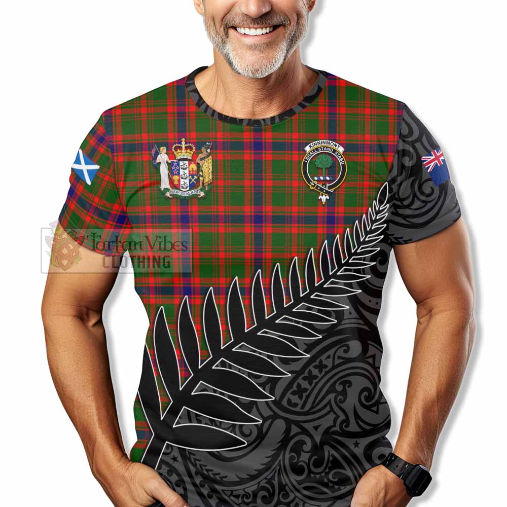 Tartan Vibes Clothing Kinninmont Crest Tartan T-Shirt with New Zealand Silver Fern Half Style