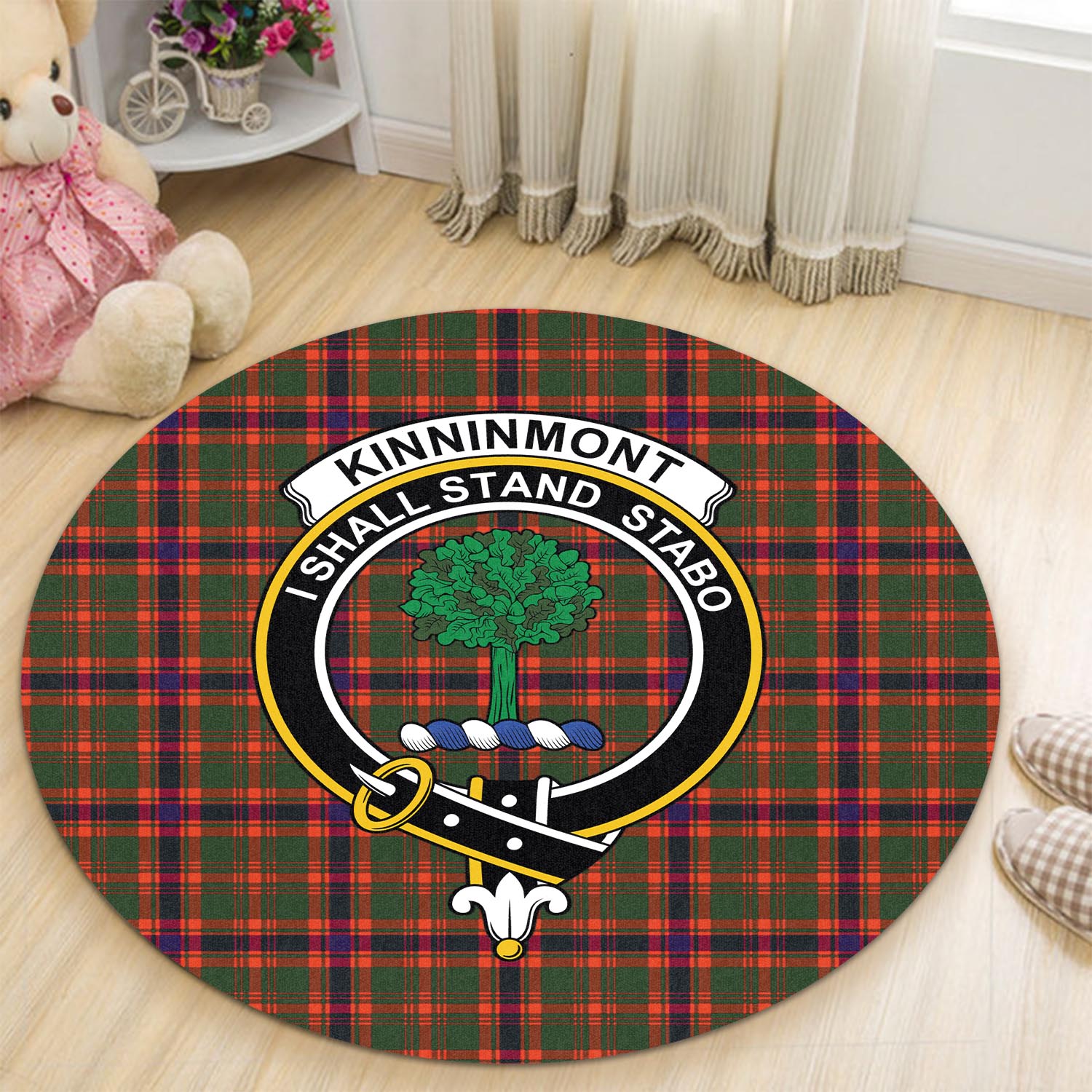 kinninmont-tartan-round-rug-with-family-crest