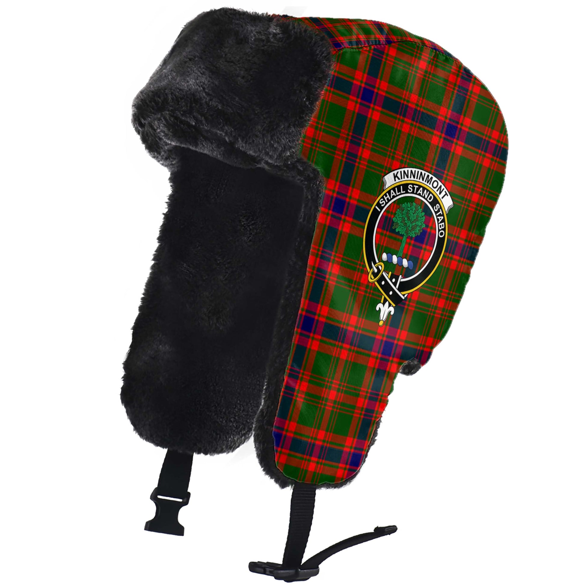 Kinninmont Tartan Winter Trapper Hat with Family Crest - Tartanvibesclothing