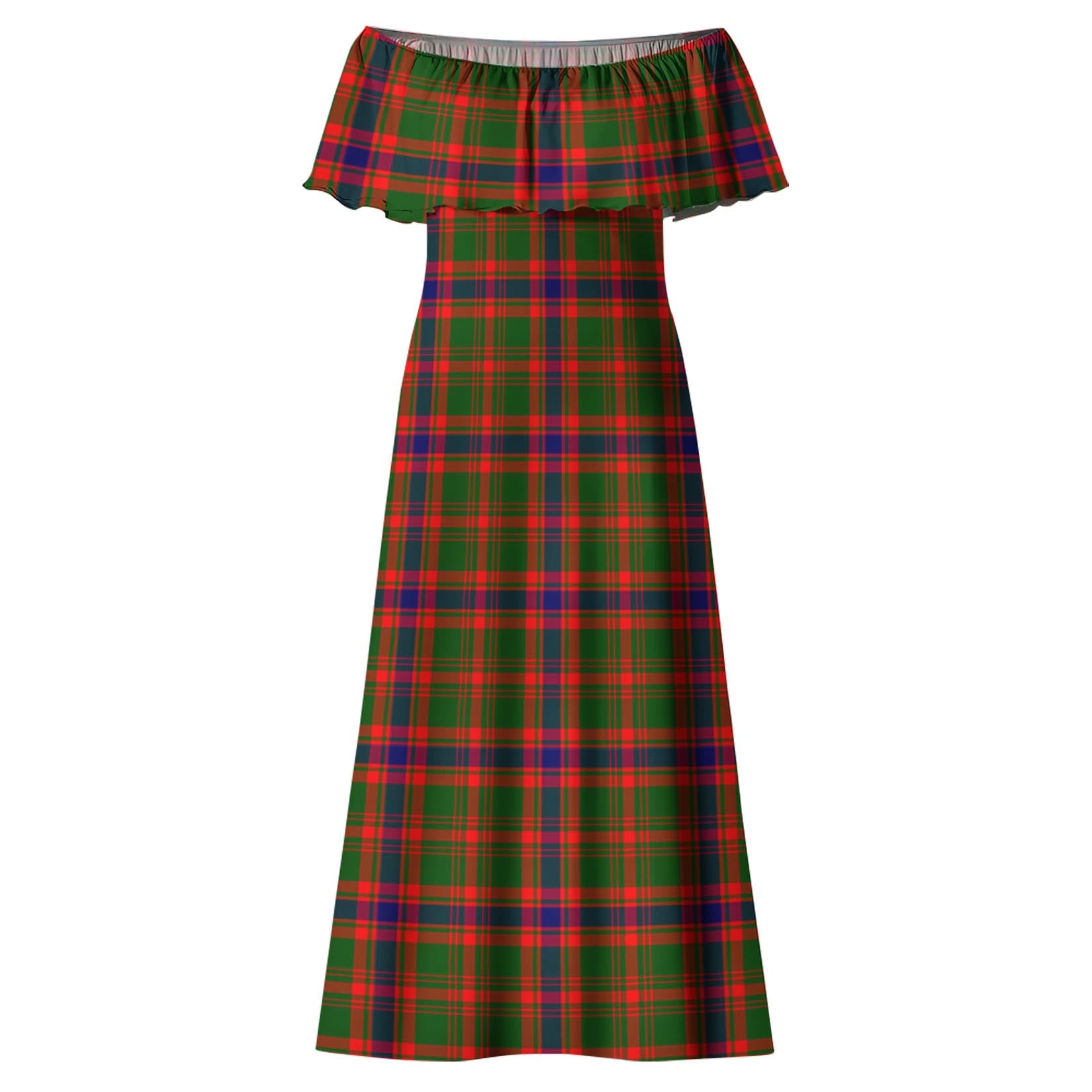 Kinninmont Tartan Off Shoulder Long Dress - Tartanvibesclothing