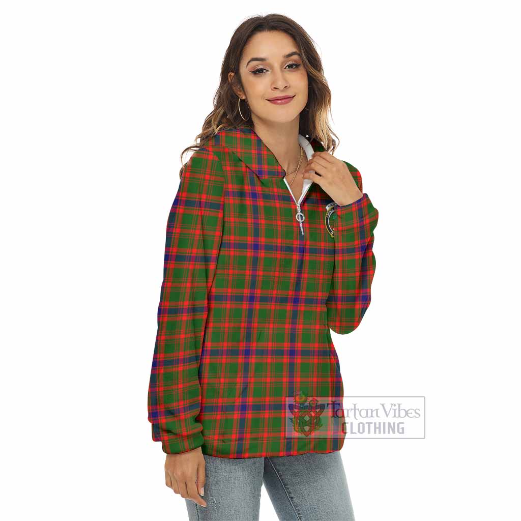 Tartan Vibes Clothing Kinninmont Tartan Crest Women's Borg  Half Zip Fleece Hoodie