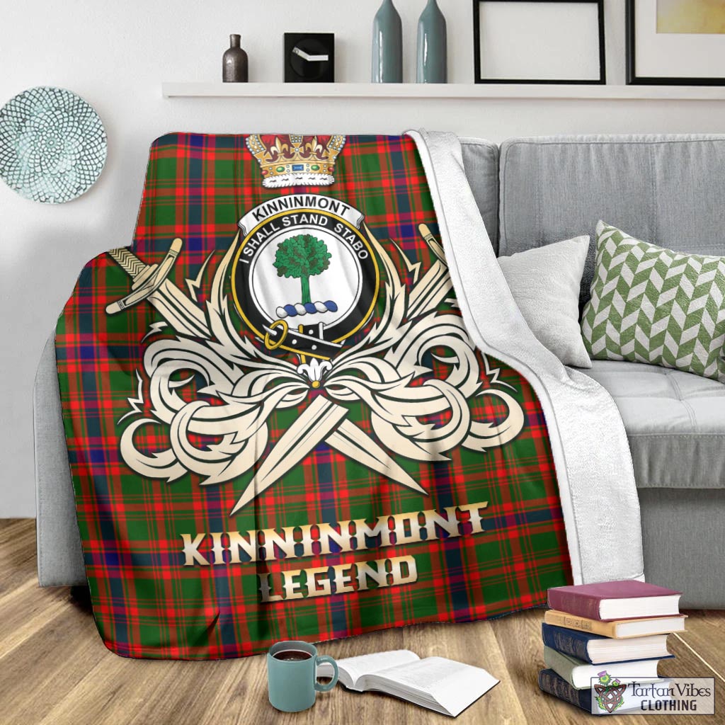 Tartan Vibes Clothing Kinninmont Tartan Blanket with Clan Crest and the Golden Sword of Courageous Legacy