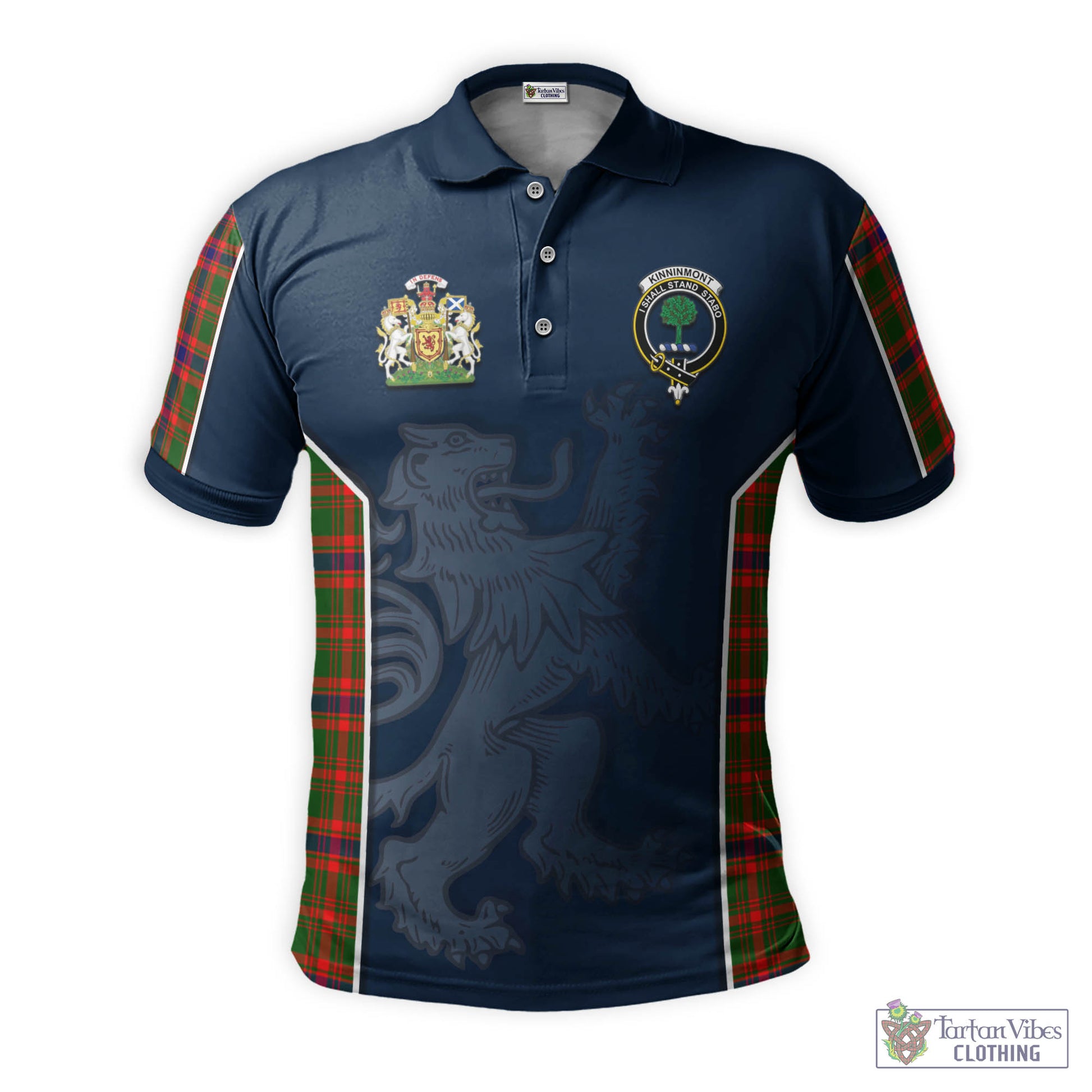 Tartan Vibes Clothing Kinninmont Tartan Men's Polo Shirt with Family Crest and Lion Rampant Vibes Sport Style