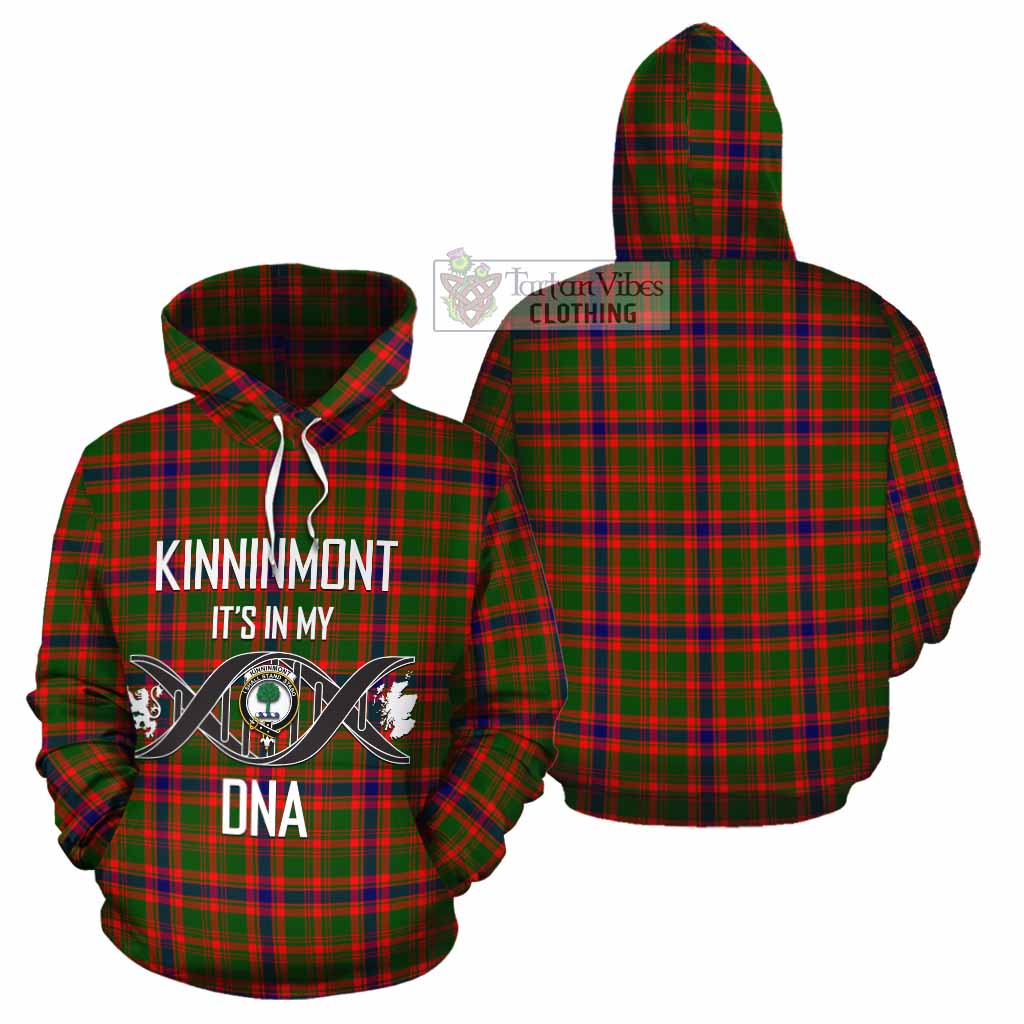 Tartan Vibes Clothing Kinninmont Tartan Cotton Hoodie with Family Crest DNA In Me Style