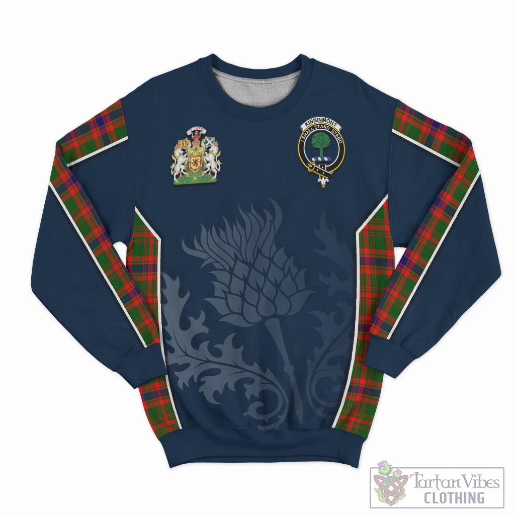 Tartan Vibes Clothing Kinninmont Tartan Sweatshirt with Family Crest and Scottish Thistle Vibes Sport Style