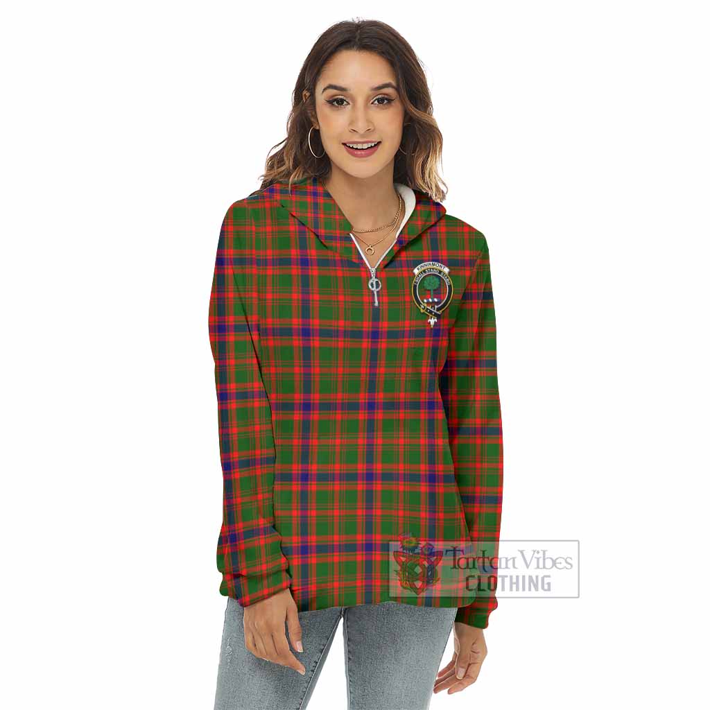 Tartan Vibes Clothing Kinninmont Tartan Crest Women's Borg  Half Zip Fleece Hoodie