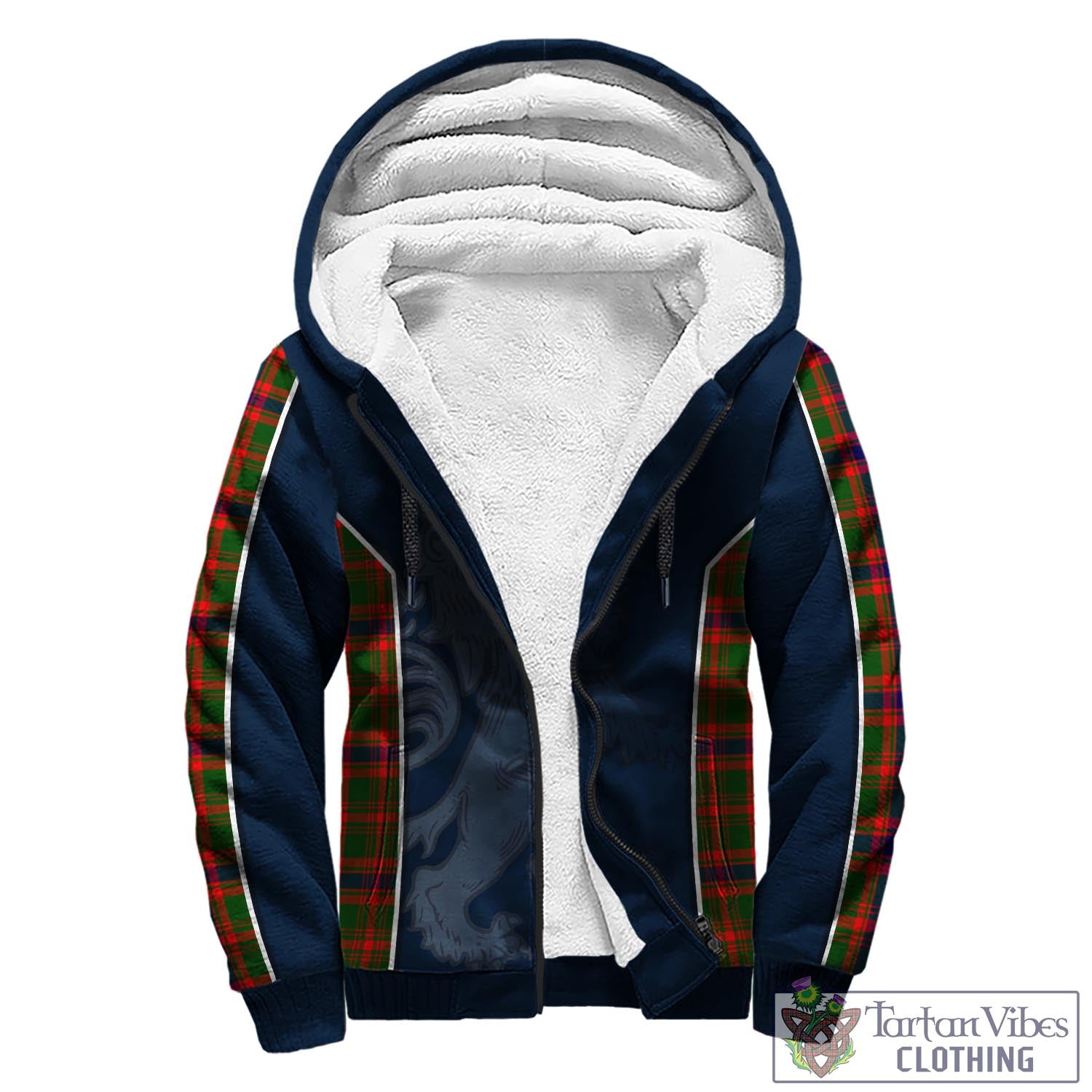 Tartan Vibes Clothing Kinninmont Tartan Sherpa Hoodie with Family Crest and Lion Rampant Vibes Sport Style