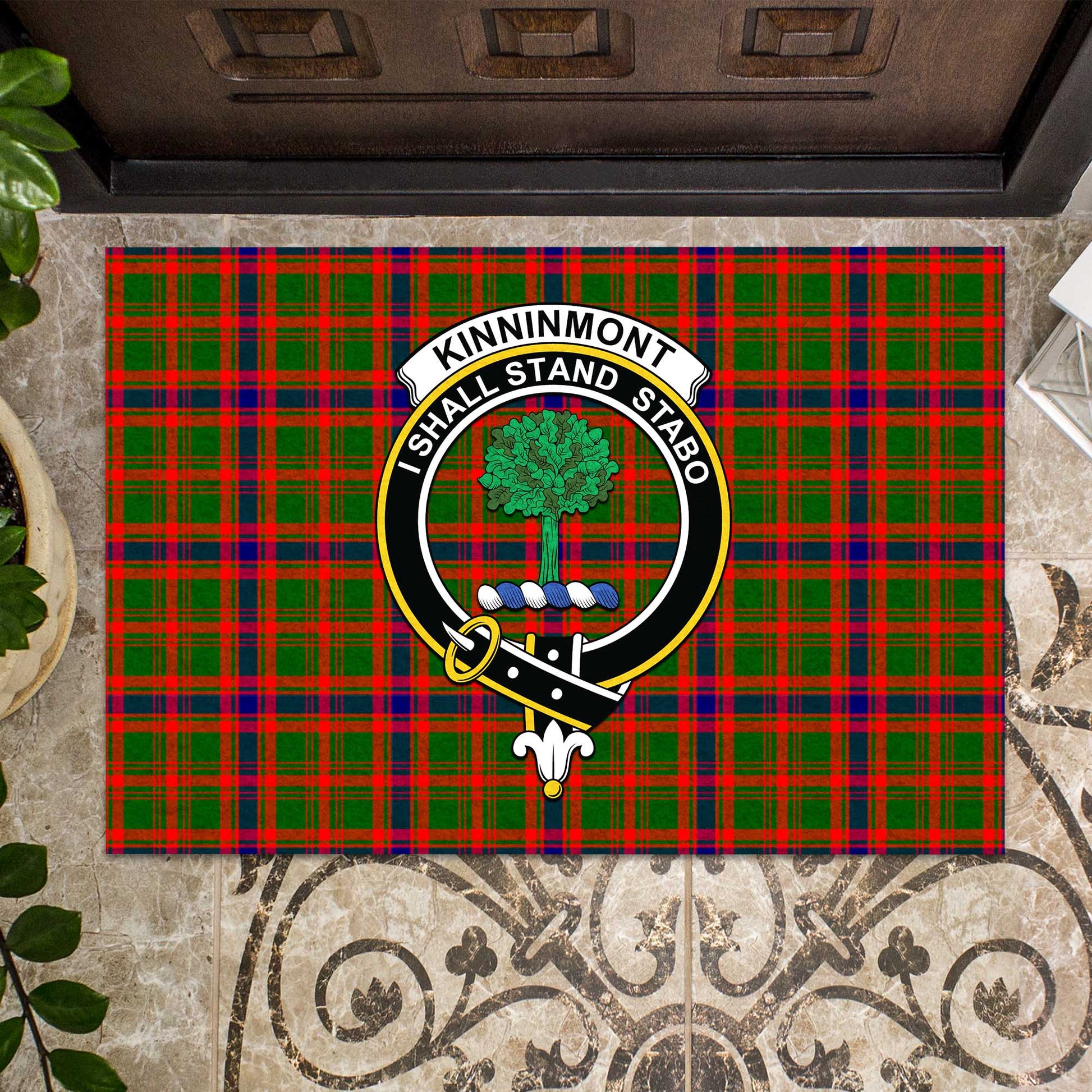 Kinninmont Tartan Door Mat with Family Crest - Tartanvibesclothing