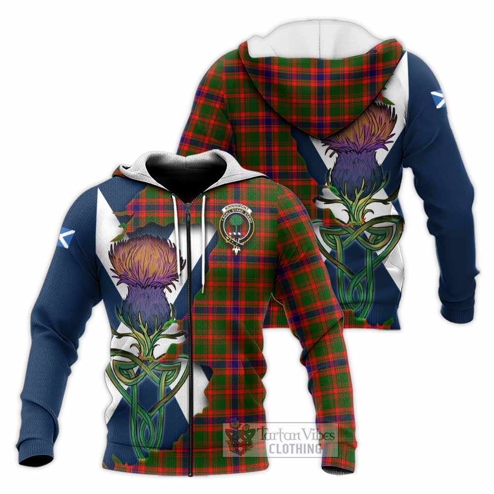 Kinninmont Tartan Family Crest Knitted Hoodie Scottish Thistle Celtic Inspired Unisex Knitted Zip Hoodie - Tartan Vibes Clothing
