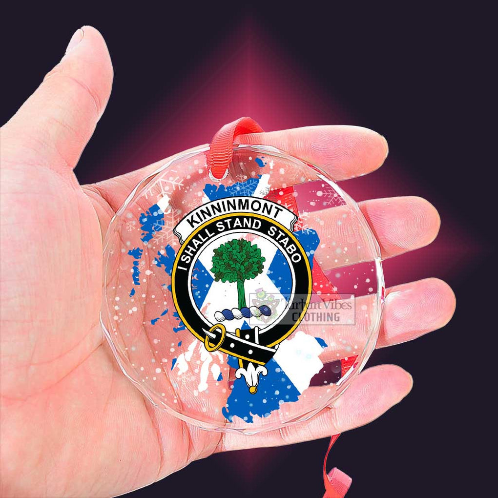 Tartan Vibes Clothing Kinninmont Clan Crest Christmas Glass Ornament with Scotland Map