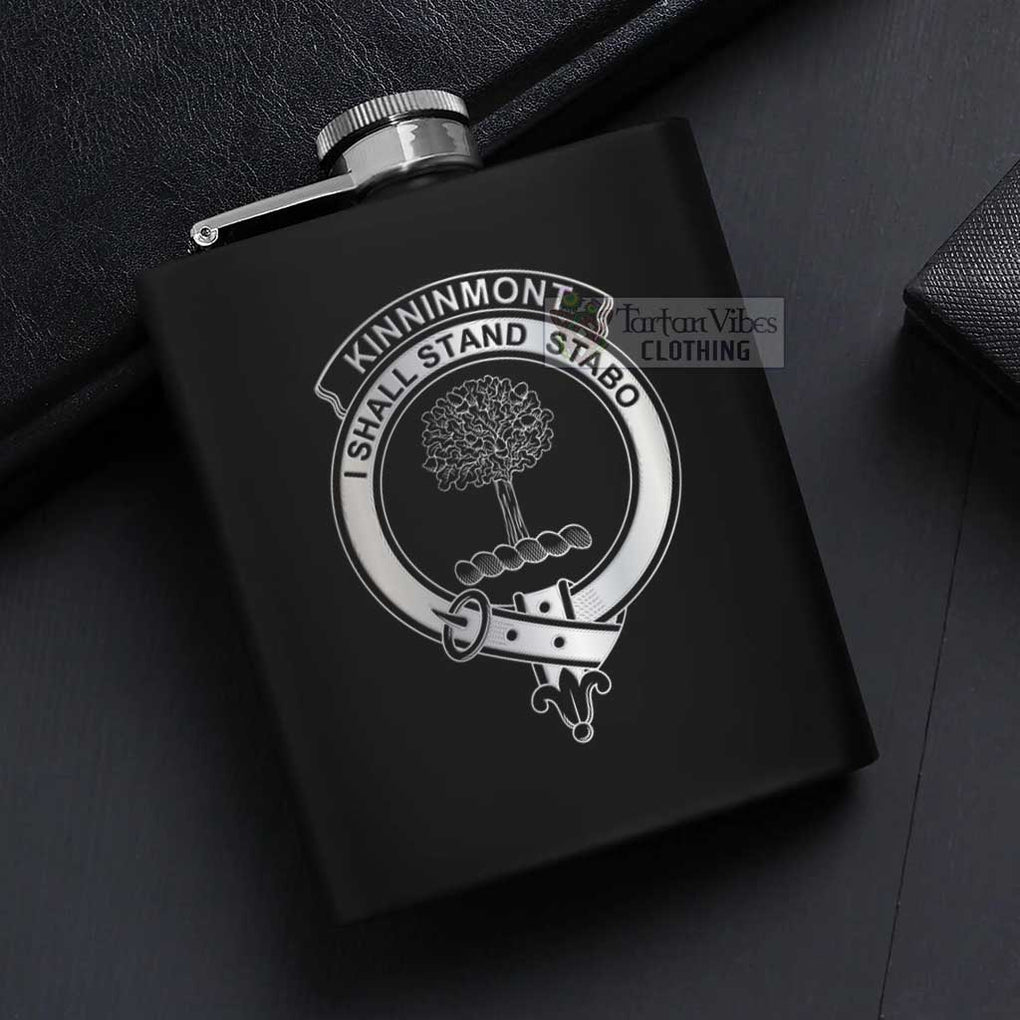 Tartan Vibes Clothing Kinninmont Crest Hip Flask Set 7oz Black Stainless Steel with A Gift Box