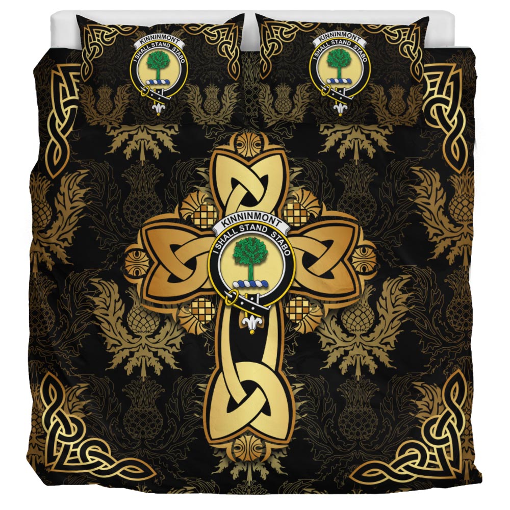 Kinninmont Clan Bedding Sets Gold Thistle Celtic Style - Tartanvibesclothing