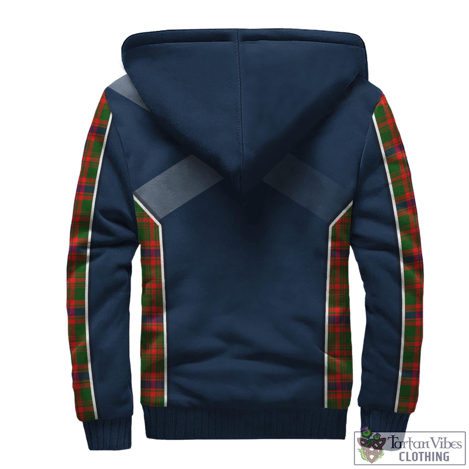 Tartan Vibes Clothing Kinninmont Tartan Sherpa Hoodie with Family Crest and Scottish Thistle Vibes Sport Style