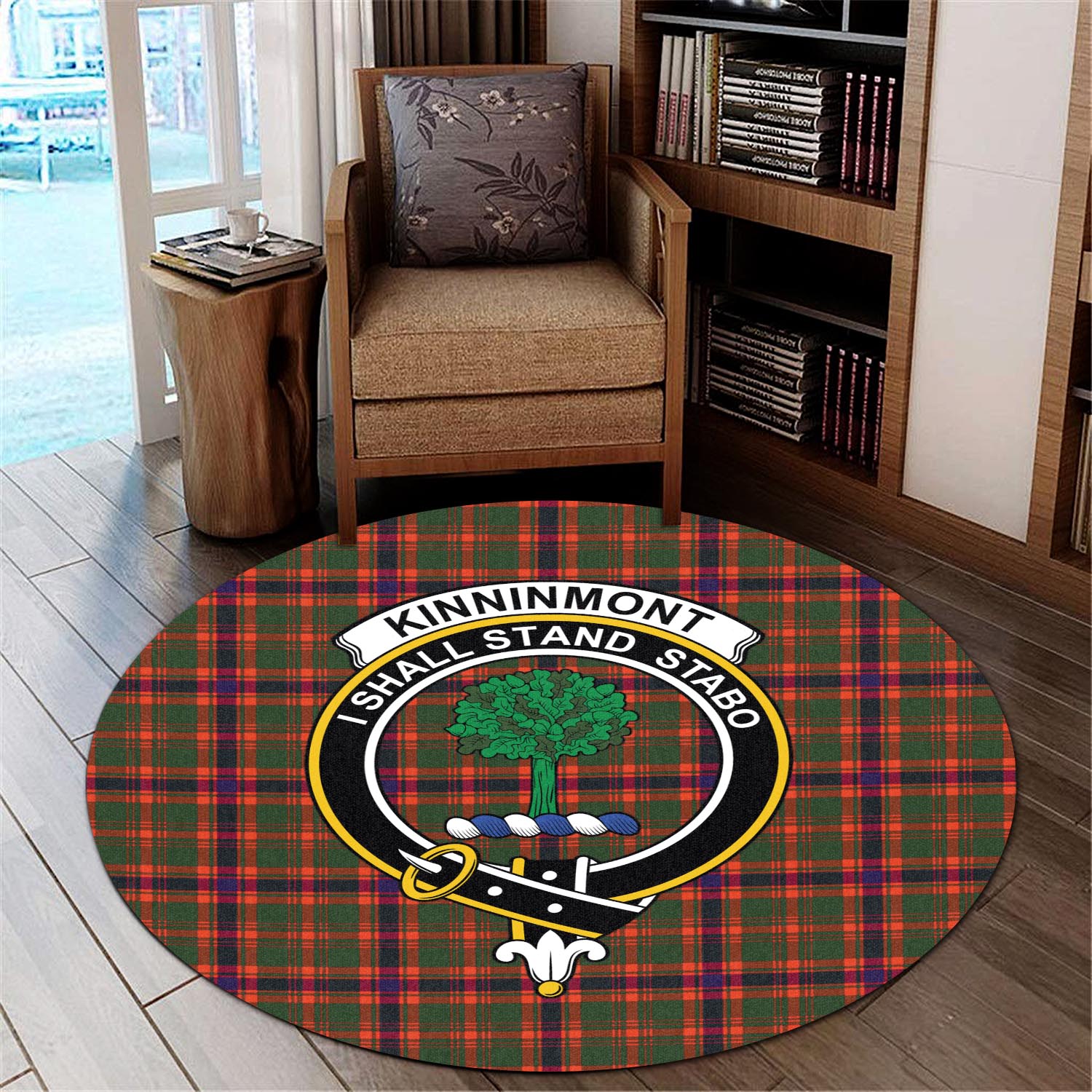 kinninmont-tartan-round-rug-with-family-crest