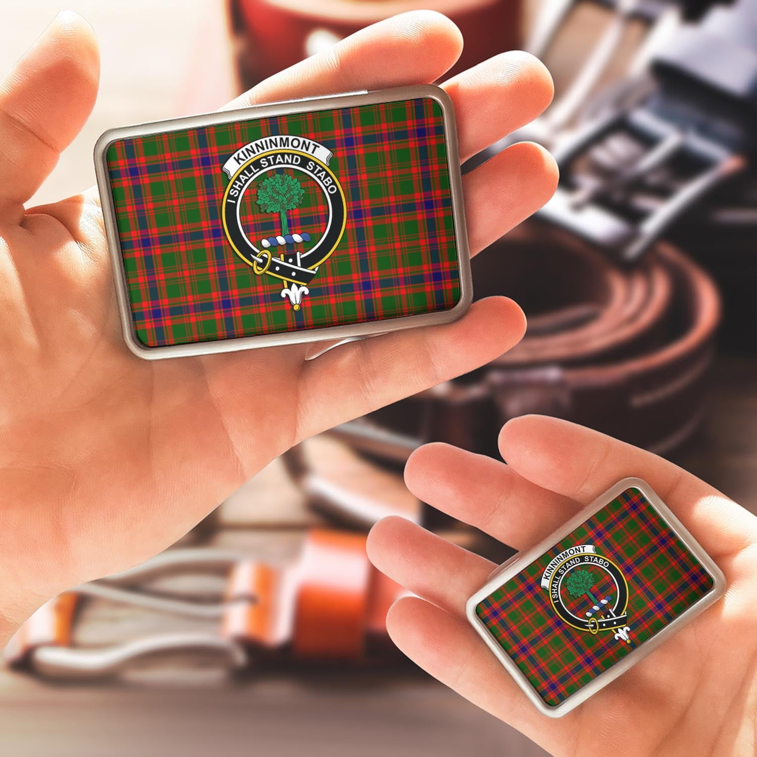 Kinninmont Tartan Belt Buckles with Family Crest - Tartanvibesclothing