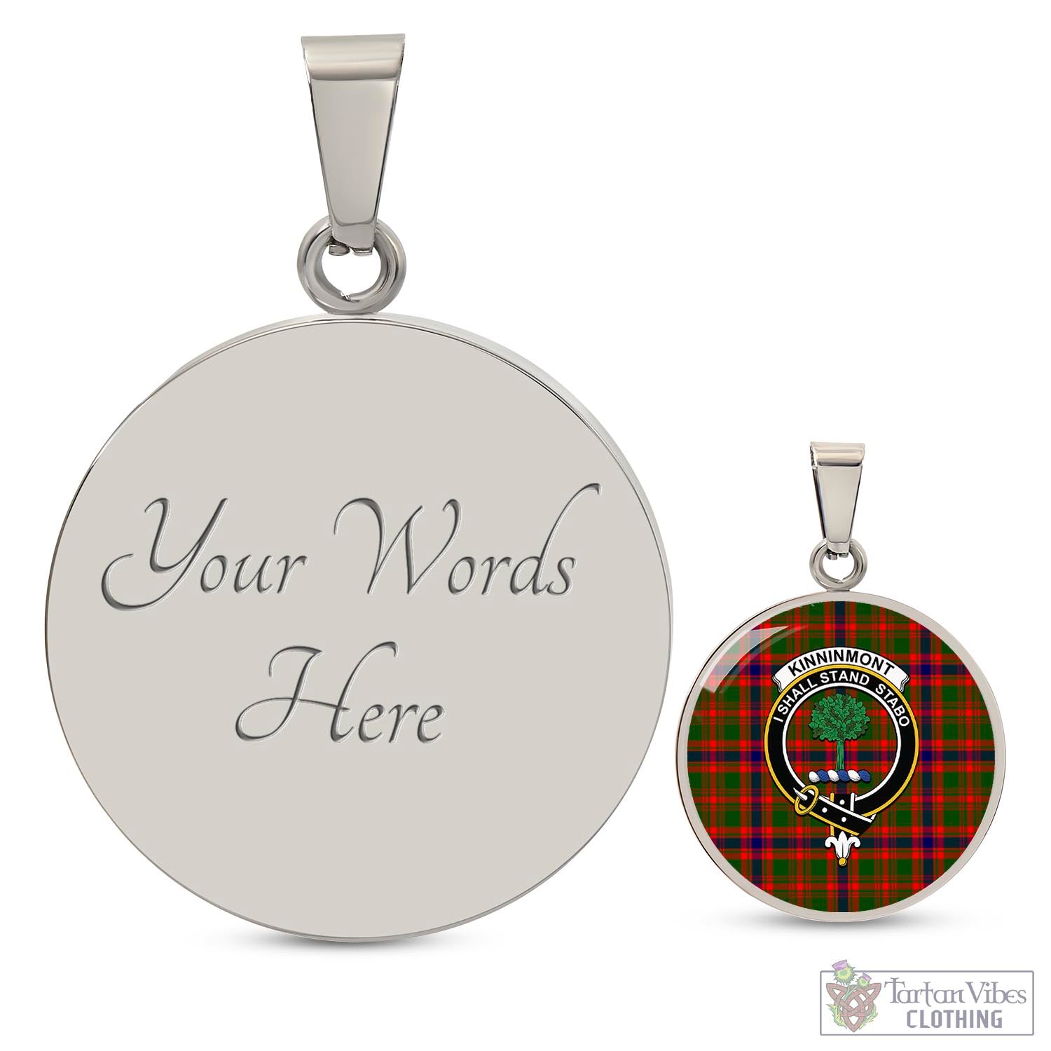 Tartan Vibes Clothing Kinninmont Tartan Circle Necklace with Family Crest