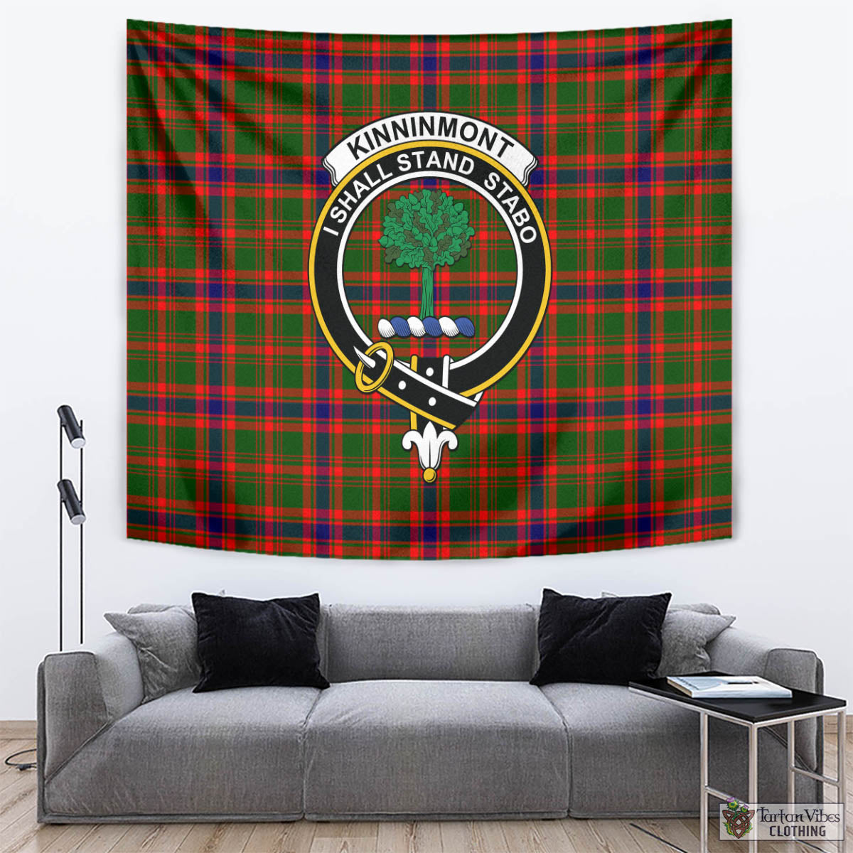 Tartan Vibes Clothing Kinninmont Tartan Tapestry Wall Hanging and Home Decor for Room with Family Crest