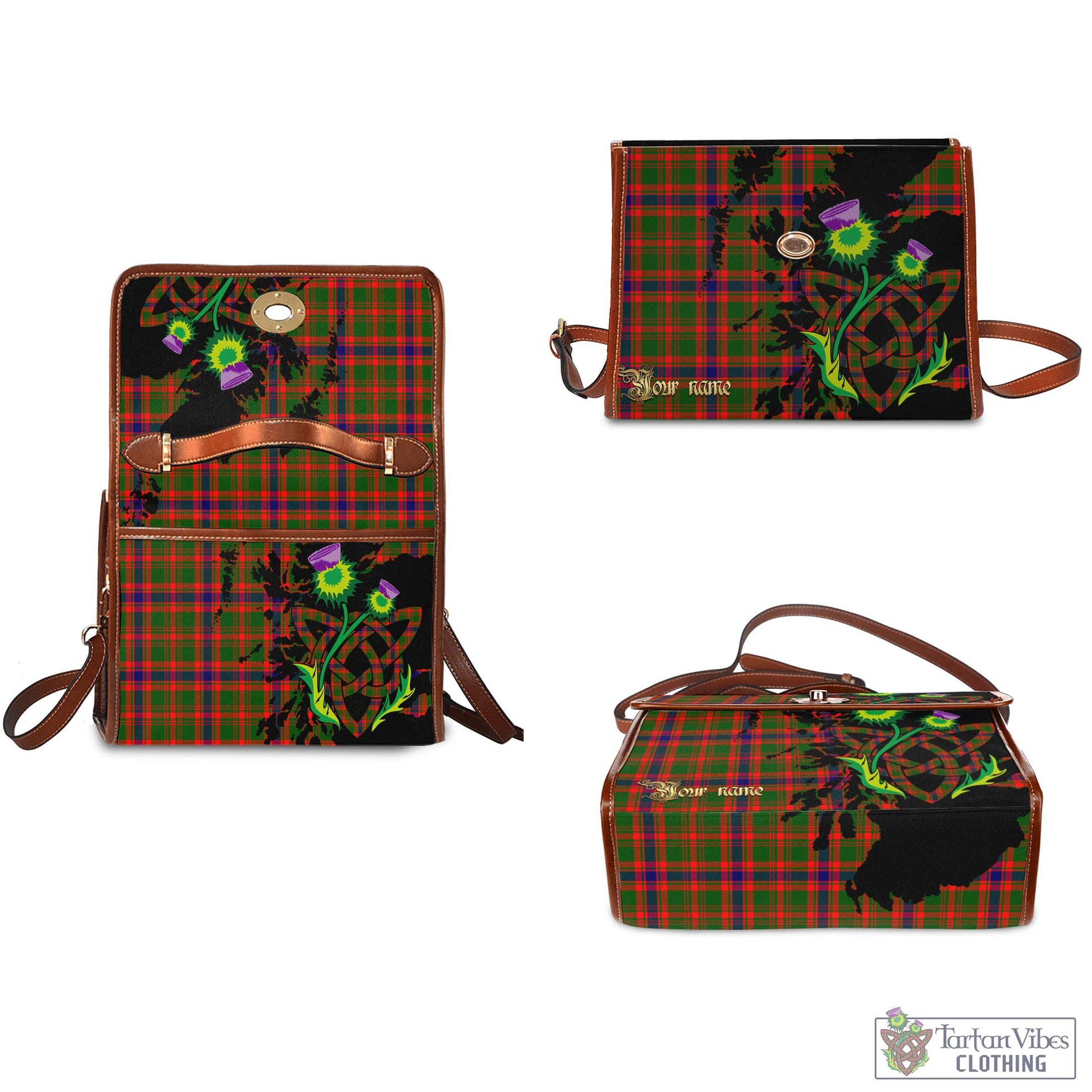 Tartan Vibes Clothing Kinninmont Tartan Waterproof Canvas Bag with Scotland Map and Thistle Celtic Accents