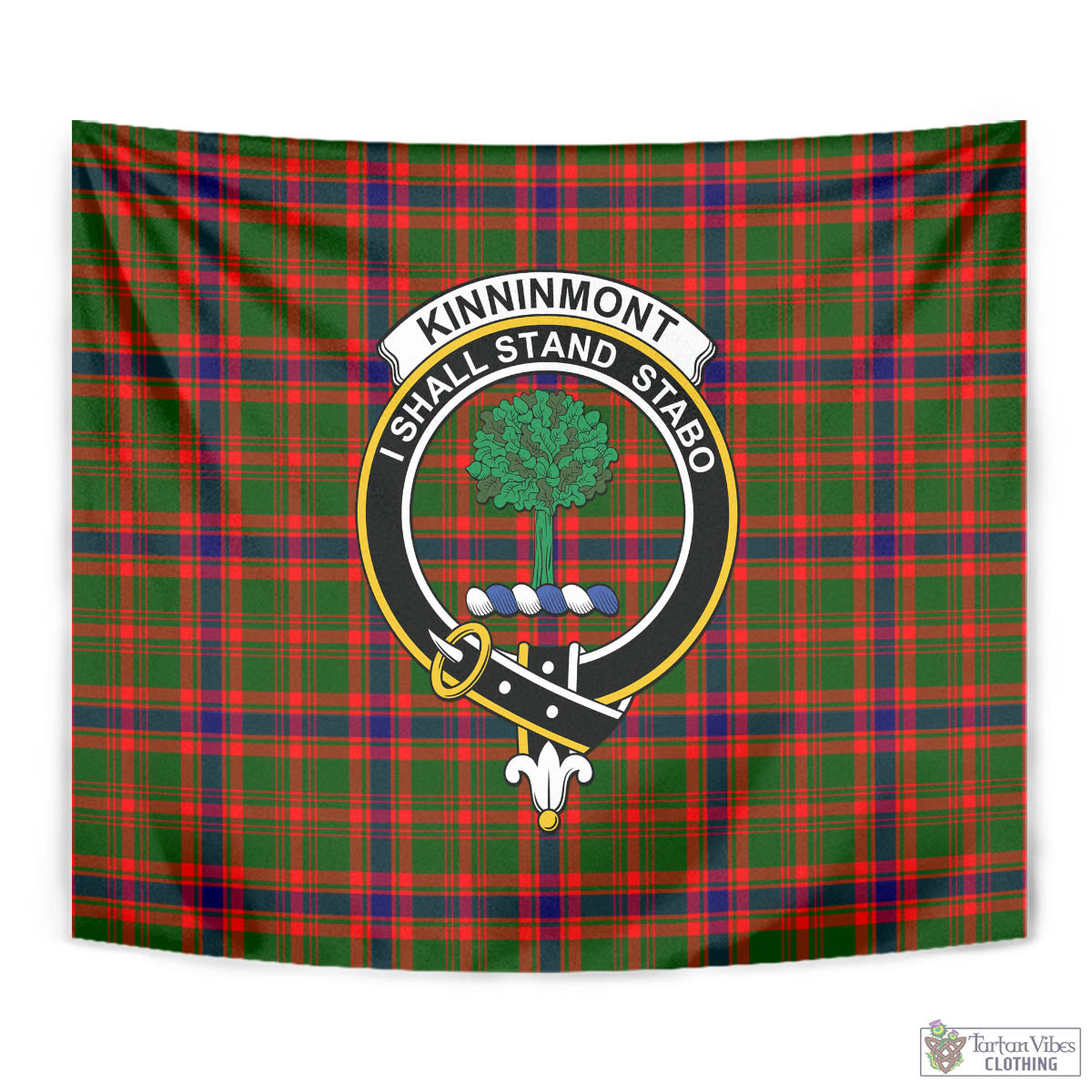 Tartan Vibes Clothing Kinninmont Tartan Tapestry Wall Hanging and Home Decor for Room with Family Crest