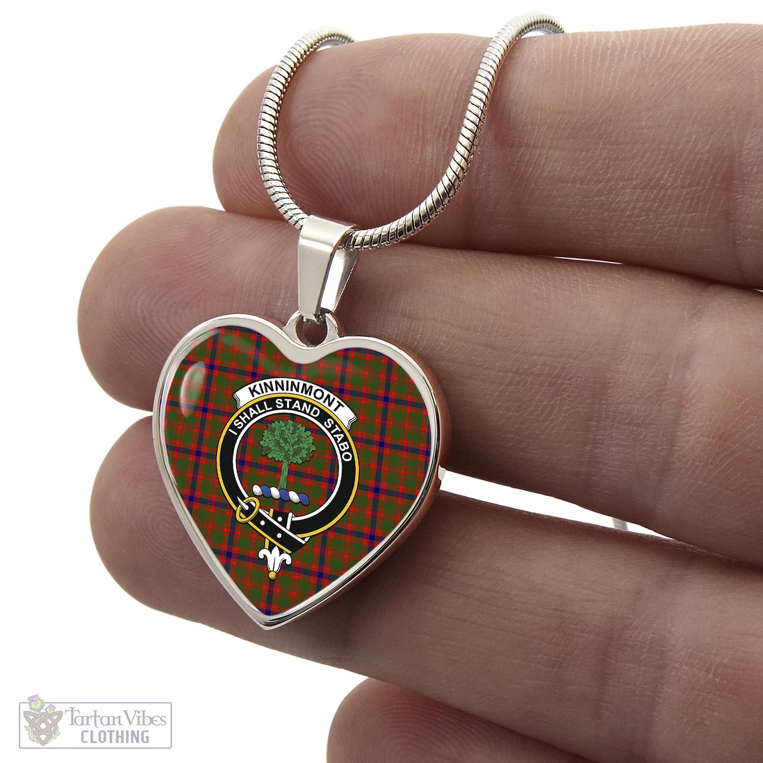 Tartan Vibes Clothing Kinninmont Tartan Heart Necklace with Family Crest