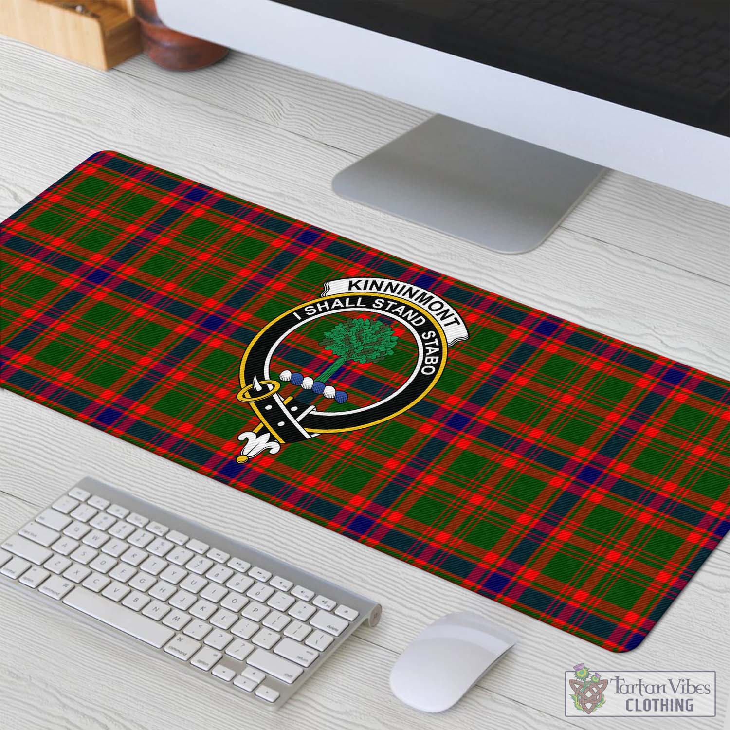 Tartan Vibes Clothing Kinninmont Tartan Mouse Pad with Family Crest