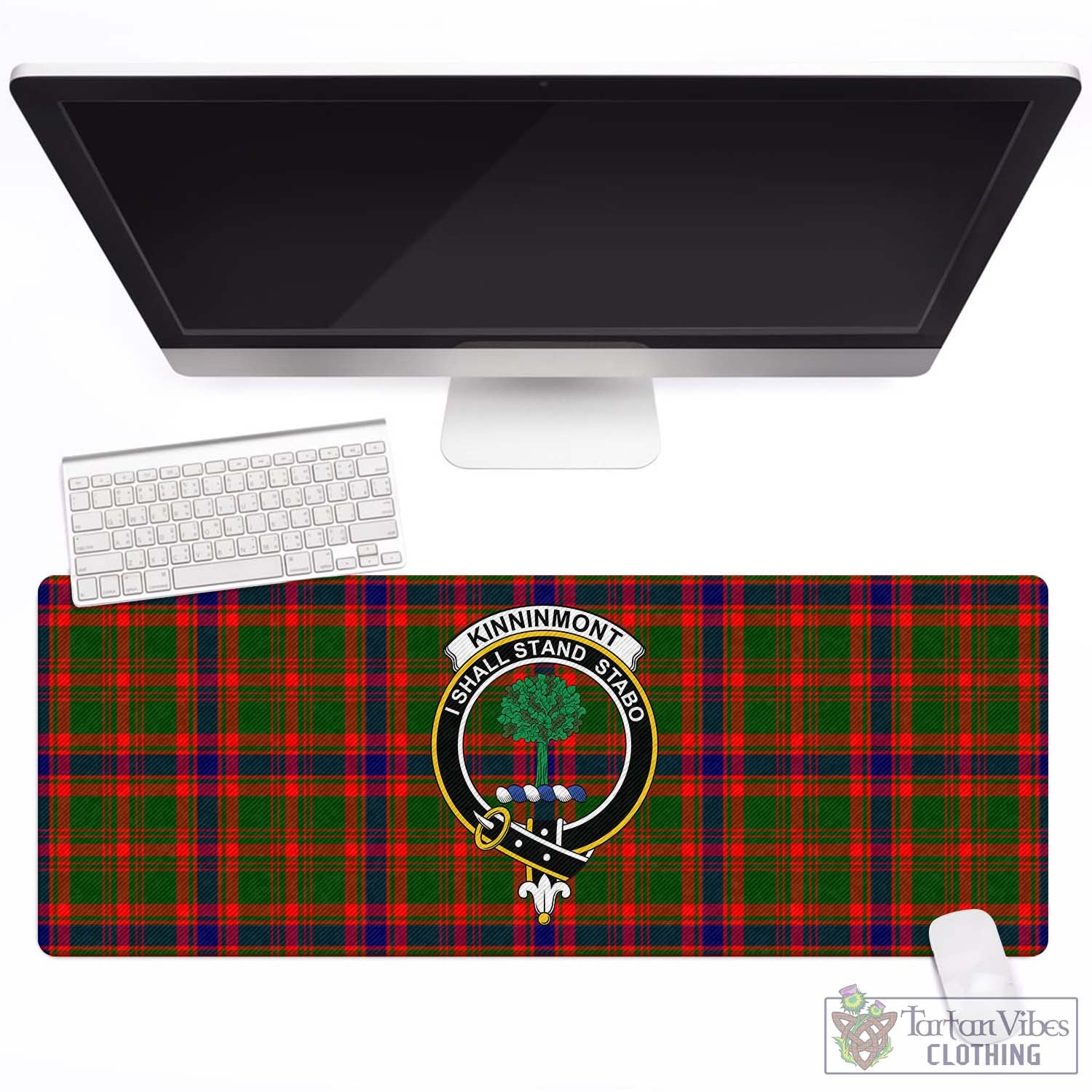 Tartan Vibes Clothing Kinninmont Tartan Mouse Pad with Family Crest