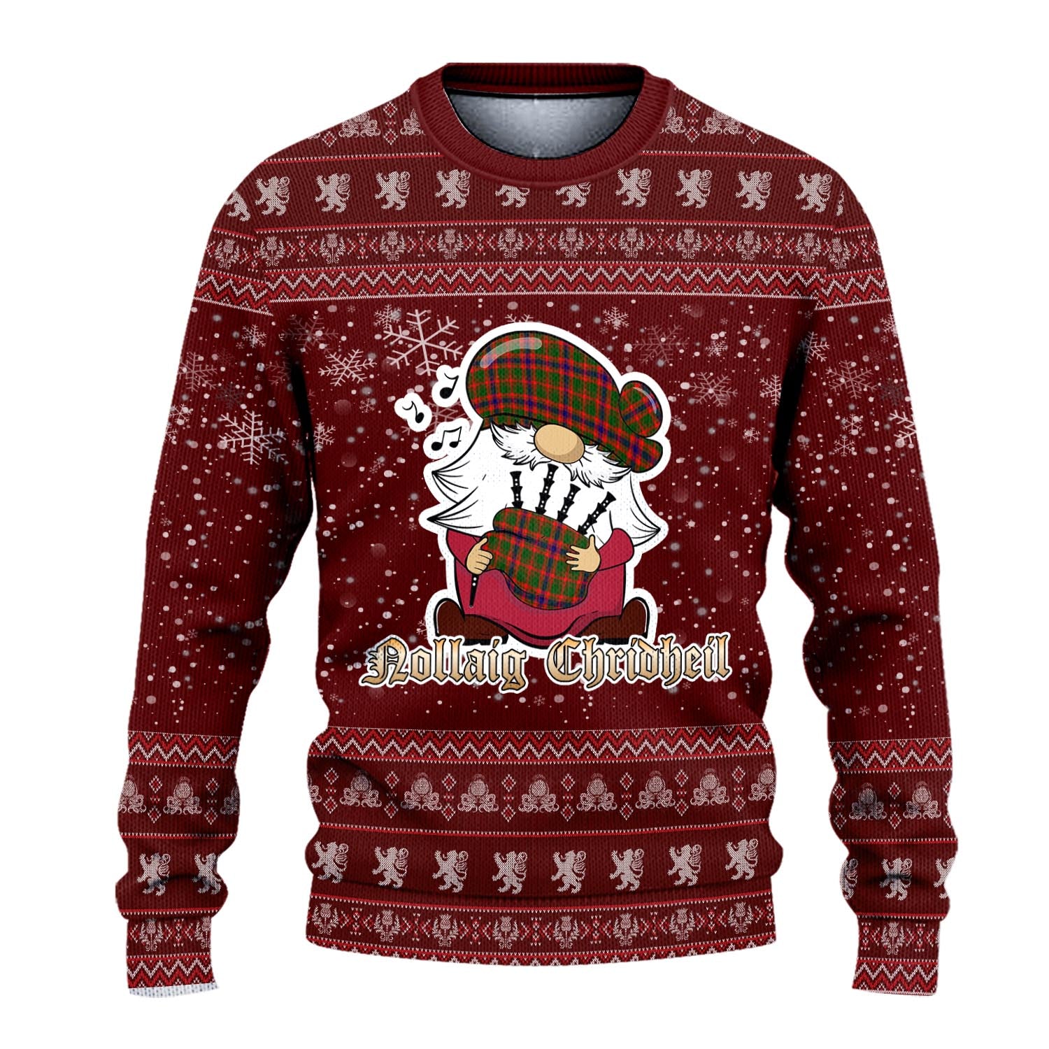 Kinninmont Clan Christmas Family Knitted Sweater with Funny Gnome Playing Bagpipes - Tartanvibesclothing