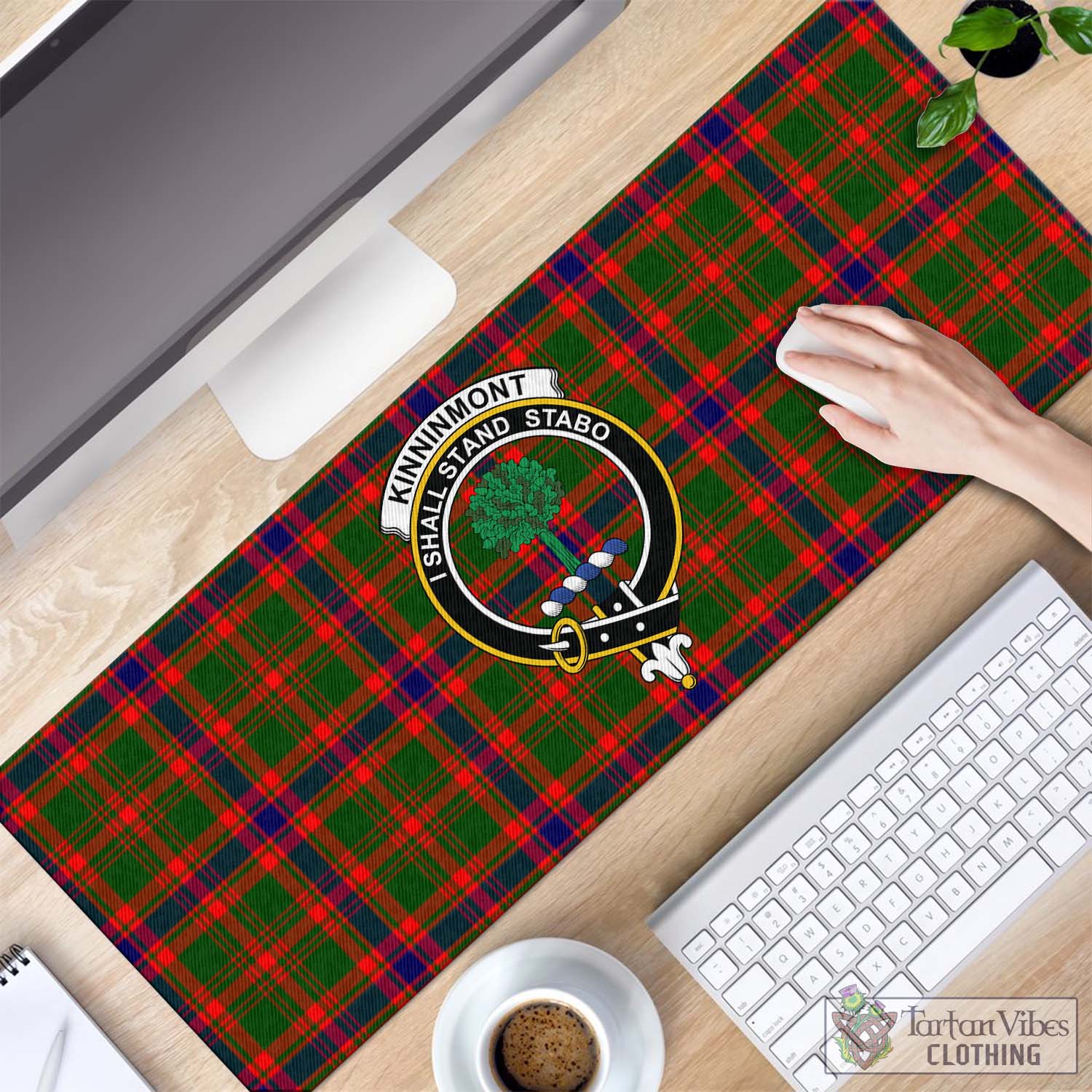 Tartan Vibes Clothing Kinninmont Tartan Mouse Pad with Family Crest