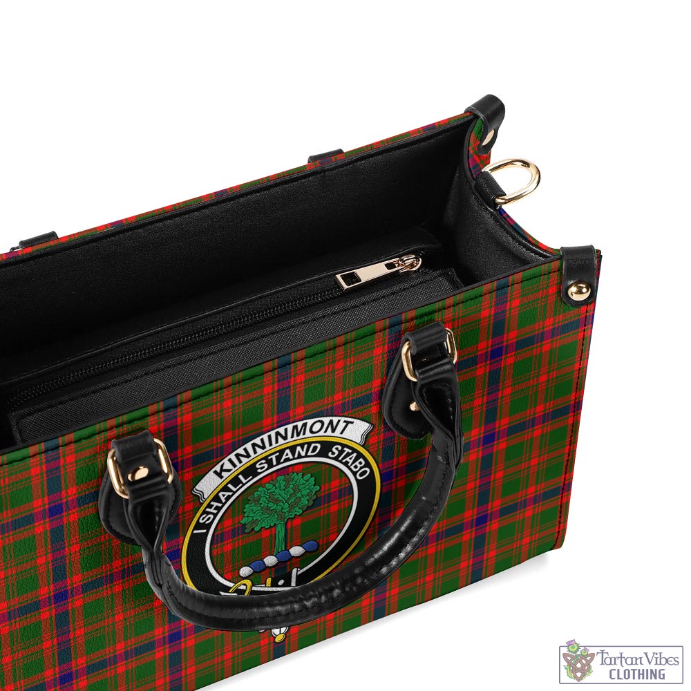 Tartan Vibes Clothing Kinninmont Tartan Luxury Leather Handbags with Family Crest