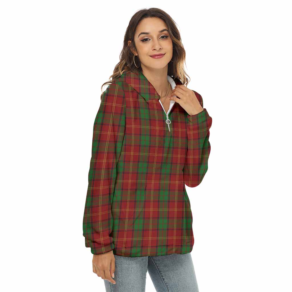 Tartan Vibes Clothing Kirk Tartan Women's Borg  Half Zip Fleece Hoodie