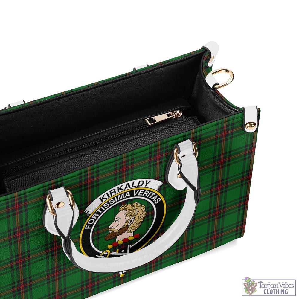 Tartan Vibes Clothing Kirkaldy Tartan Luxury Leather Handbags with Family Crest