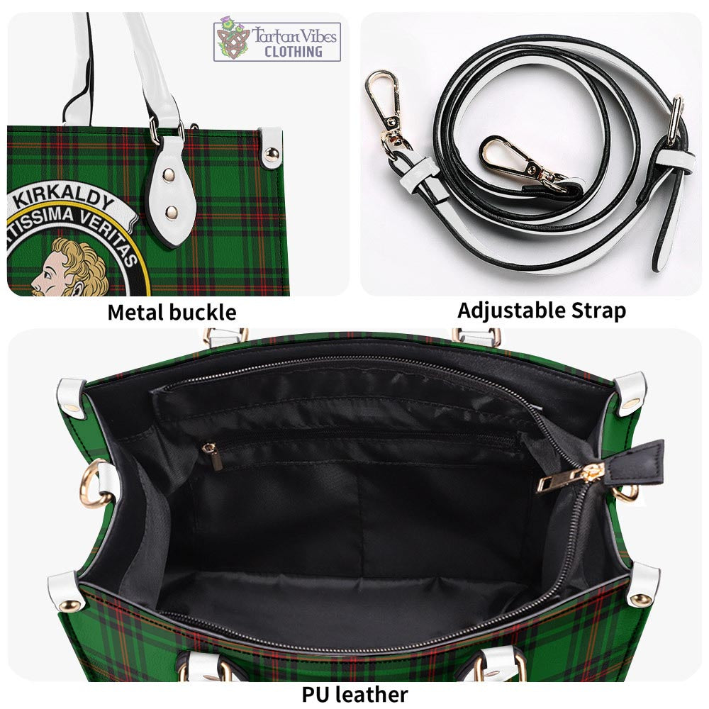 Tartan Vibes Clothing Kirkaldy Tartan Luxury Leather Handbags with Family Crest