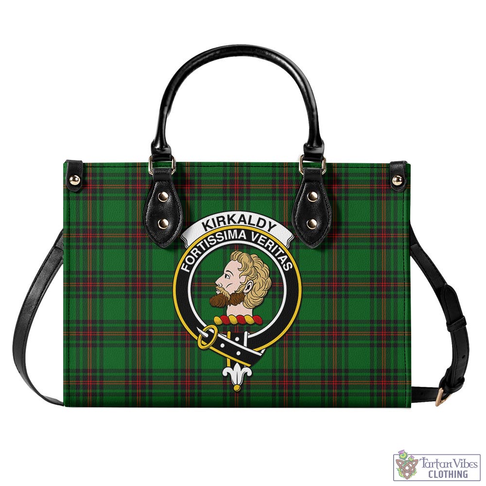 Tartan Vibes Clothing Kirkaldy Tartan Luxury Leather Handbags with Family Crest