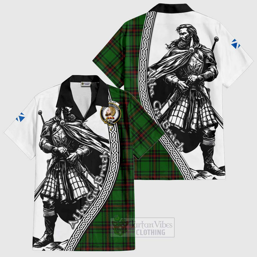 Tartan Vibes Clothing Kirkaldy Tartan Clan Crest Short Sleeve Button Shirt with Highlander Warrior Celtic Style