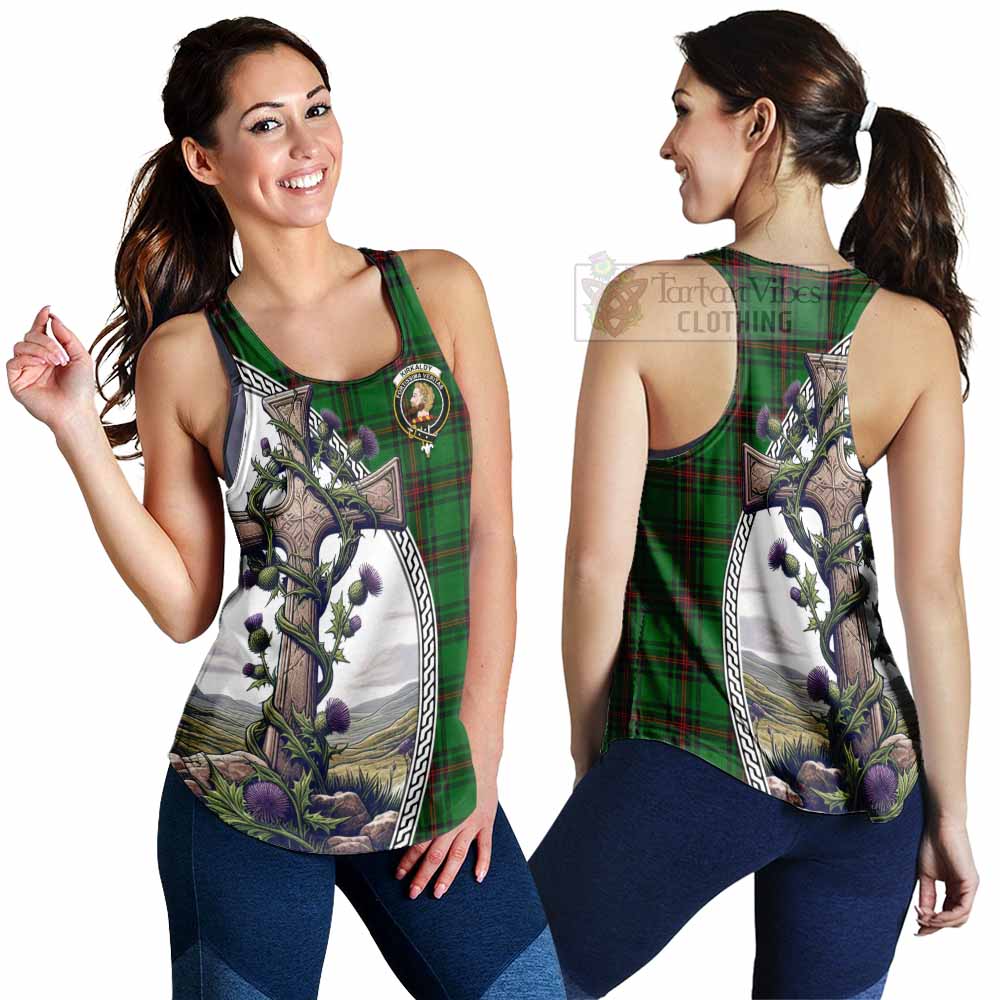 Tartan Vibes Clothing Kirkaldy Tartan Women's Racerback Tanks with Family Crest and St. Andrew's Cross Accented by Thistle Vines